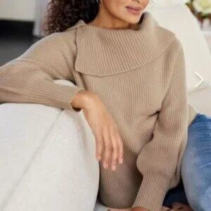 Cashmere Sweater Soft Surroundings Women's Tatiana Caramel Roll Over Collar Sz M